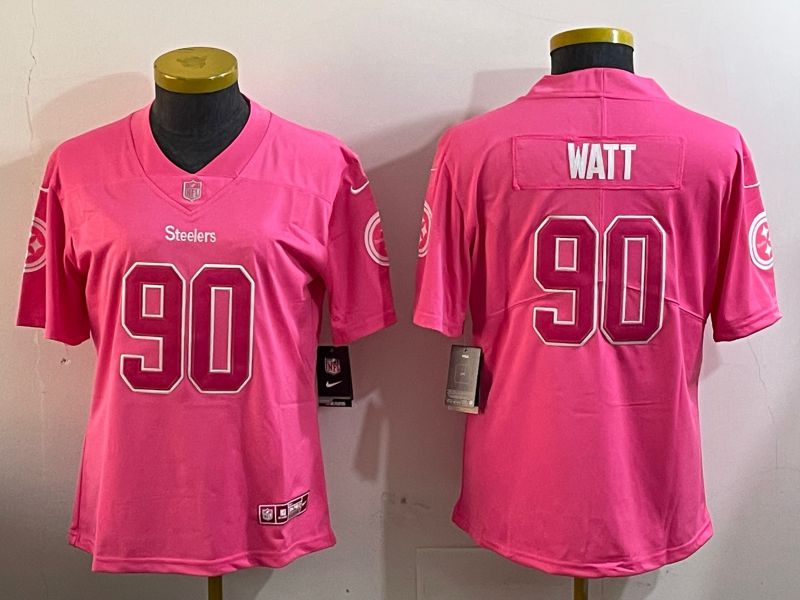 Women Pittsburgh Steelers 90 Watt Pink 2024 Nike Vapor Limited NFL Jersey style 1